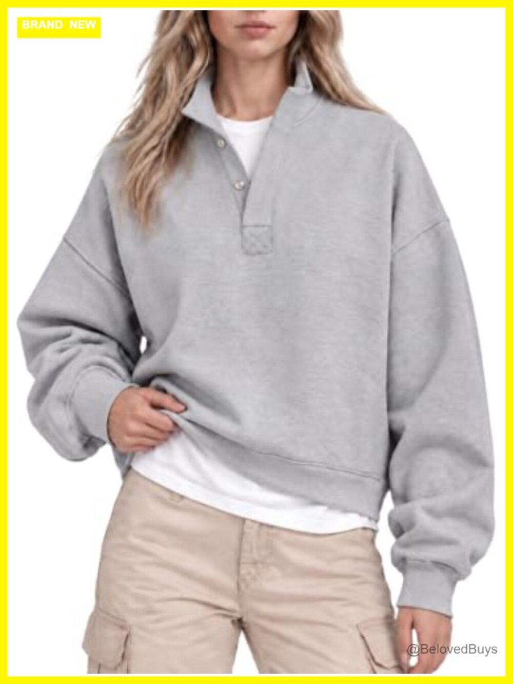 Mock Neck Sweatshirt Oversized Cropped Fleece Pullover
